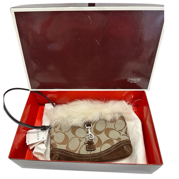 Coach Vintage Signature Suede & Shearling Wristlet Y2K Rare $148 NWT - Picture 8 of 11